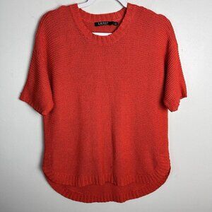 Lauren Ralph Lauren Orange Red Large Knit‎ Sweater Top Curved hem Beachy